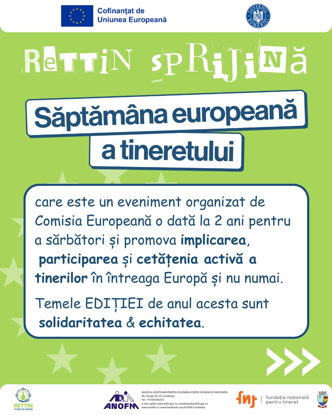 Calendar SĂPTĂMÂNA EUROPEANĂ A TINERETULUI 2026